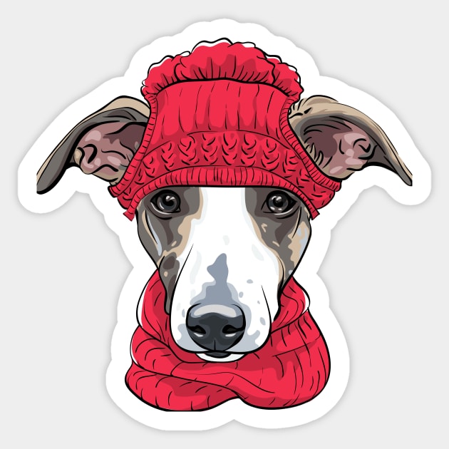 Copy of Italian Greyhound in winter hat Sticker by kavalenkava